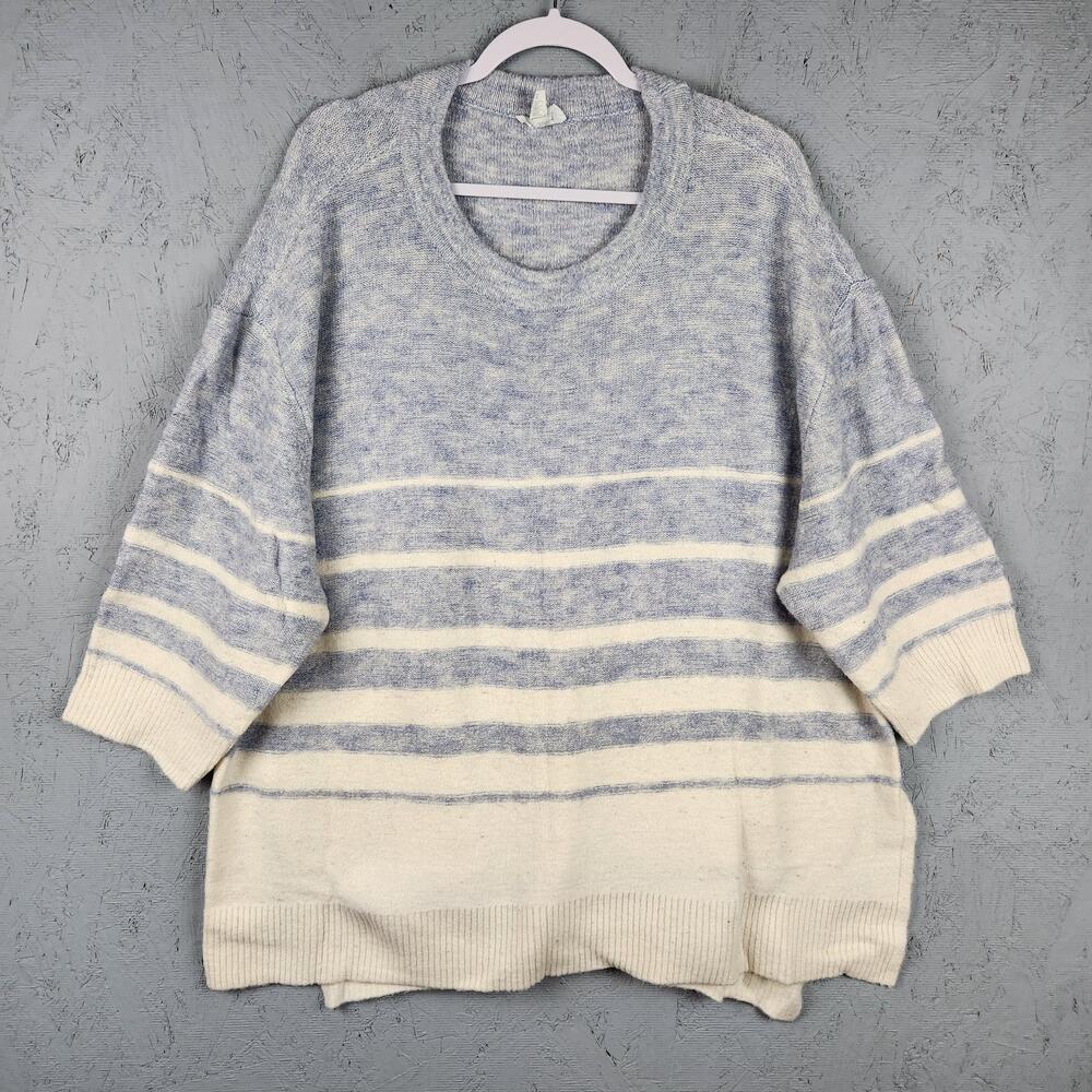 LOFT Outlet Lounge Sweater Womens XL Blue White Striped Oversized Pullover Boho